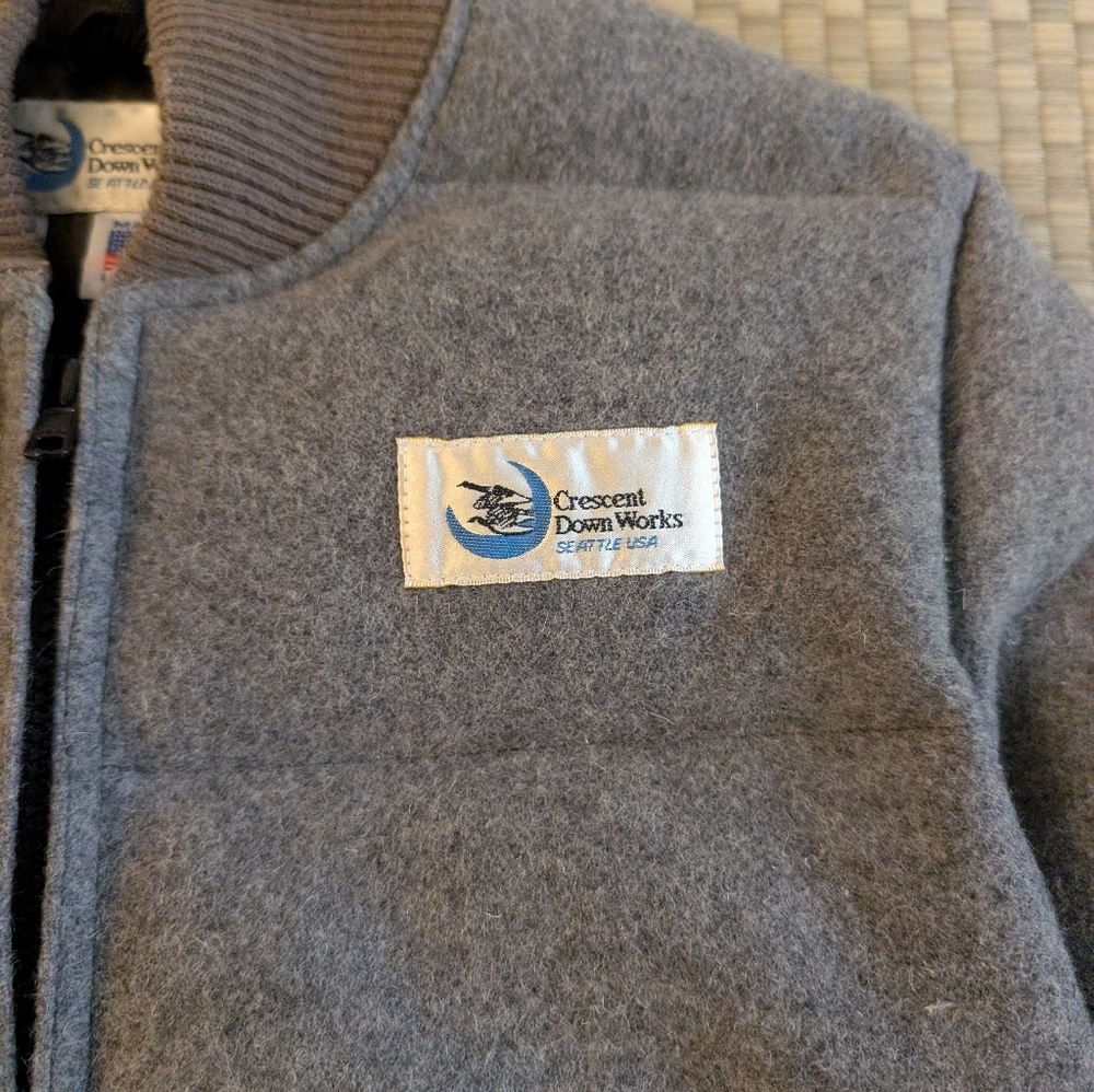 RARE Crescent Down Works Wool Goose Down Bomber Jacket Gray Size XS Made in USA - Picture 5 of 7